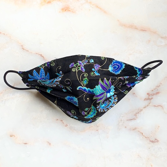 ( 1 LEFT ) ADULT CLOTH FACE MASK_BLACK/BLUE SWIRL - Picture 3 of 9